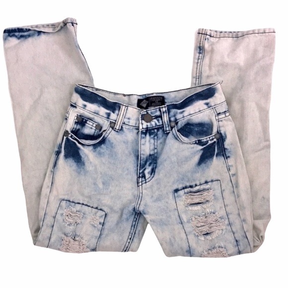 Road Narrows Acid Wash Distressed Jeans - Picture 1 of 9